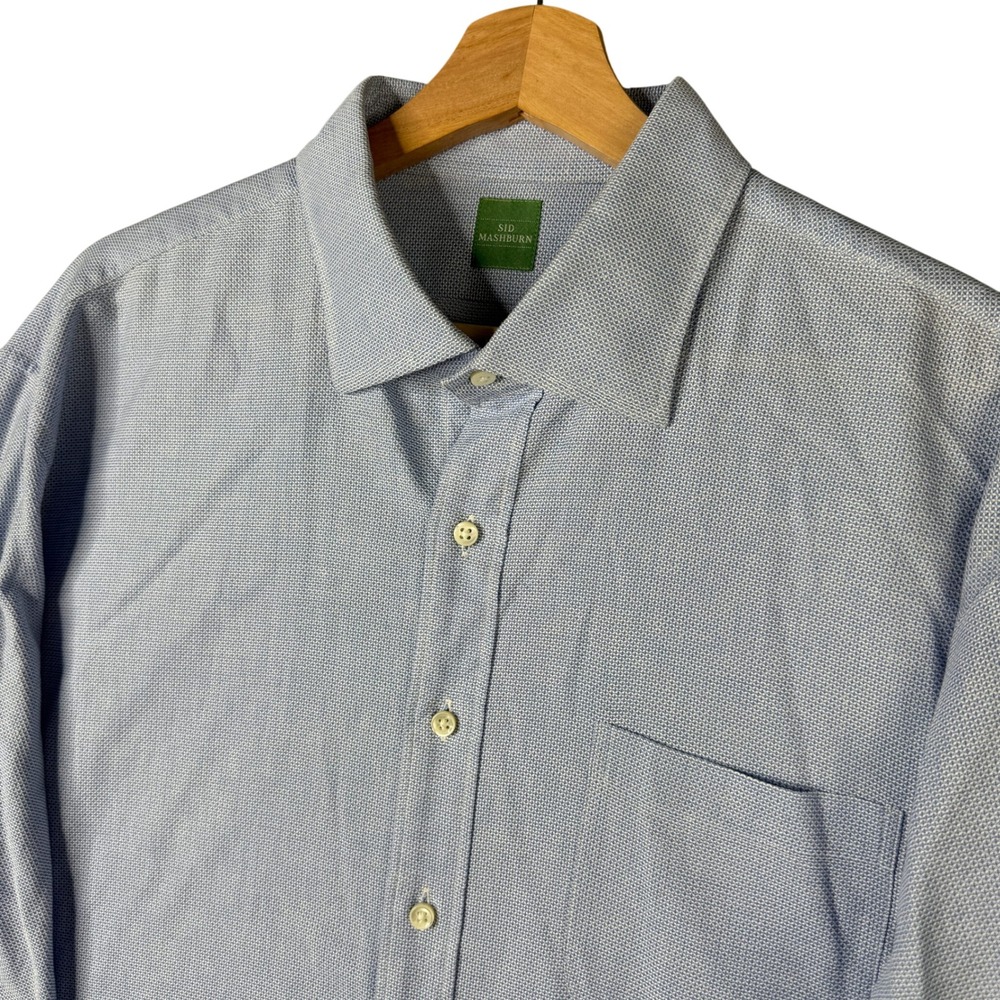 Sid Mashburn Mens XL Light Blue Micro Geometric Diamond Spread Collar Shirt